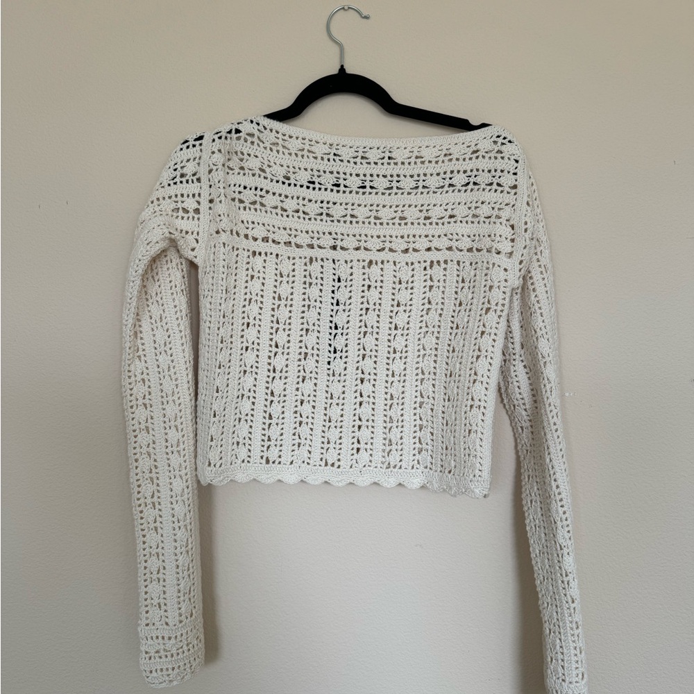 KNIT CROCHET LONG SLEEVE TOP - Picture 2 of 2